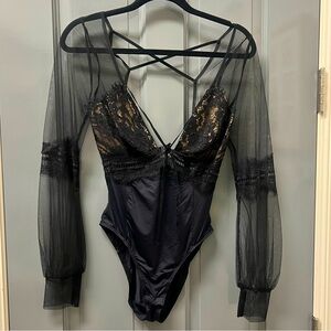 NEW For Love And Lemons Black Lace Bodysuit